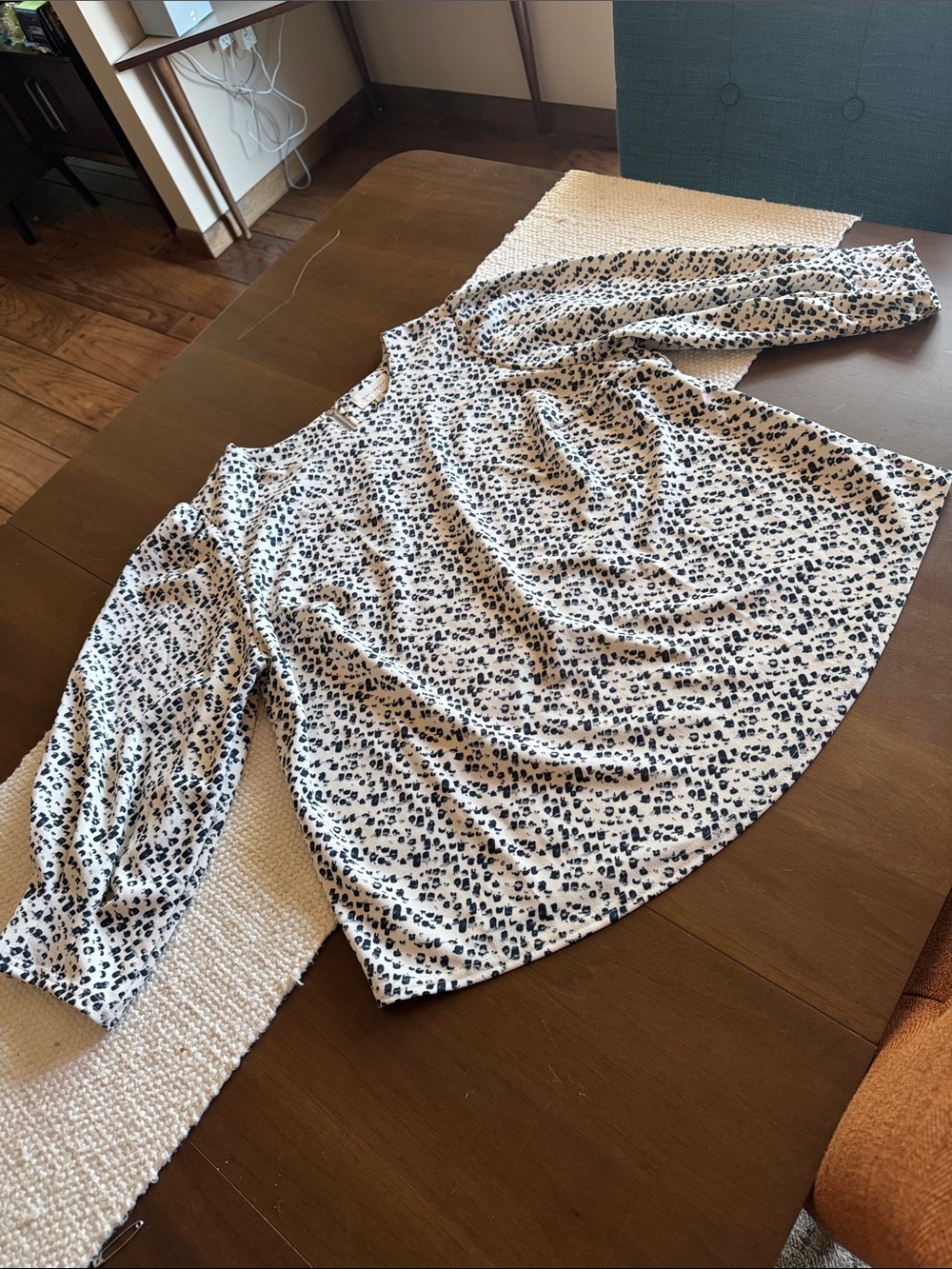 MELLODAY White and Black Spotted Quarter Sleeve Blouse